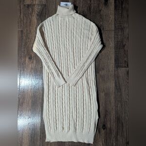 Petal & Pup Cream Cable Knit Sweater Dress NWT Size S Nylon Blend Side Slits